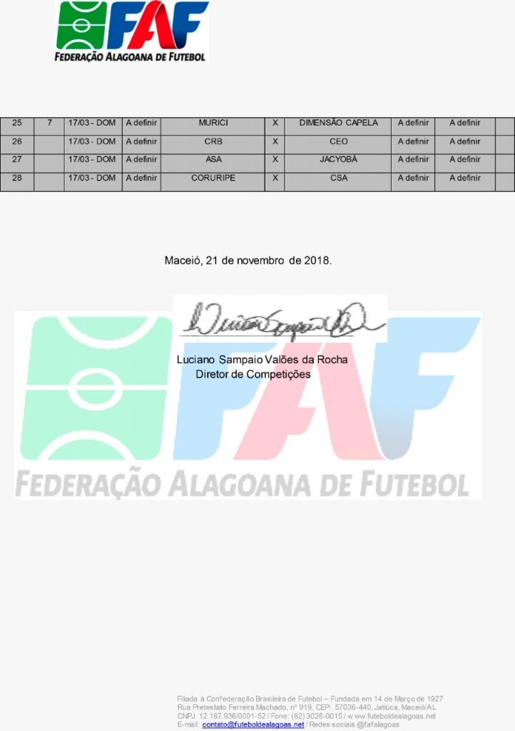 Tabela do Campeonato Alagoano (Reprodução)