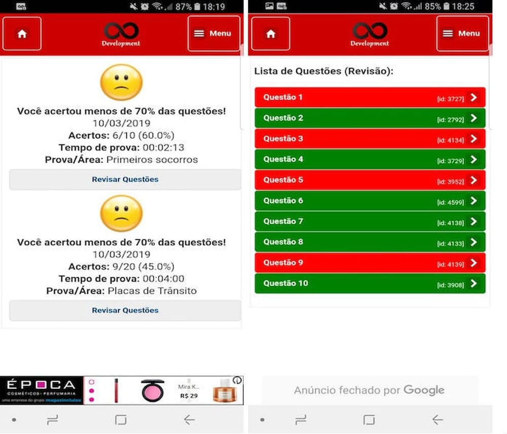 É possível acompanhar seu desempenho através do histórico no menu (Créditos: Reprodução/Internet) 