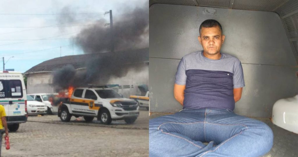 Após ter carro apreendido, homem ateia fogo em viatura da SMTT