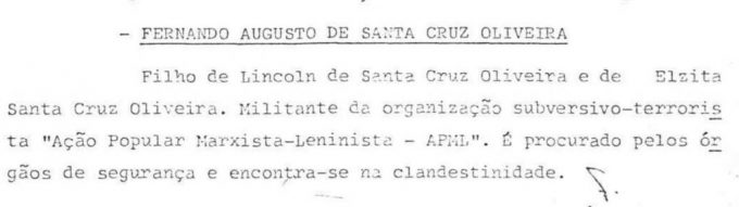 Nota do Ministério da Justiça sobre desaparecimento de Fernando Santa Cruz  — © Arquivo Nacional