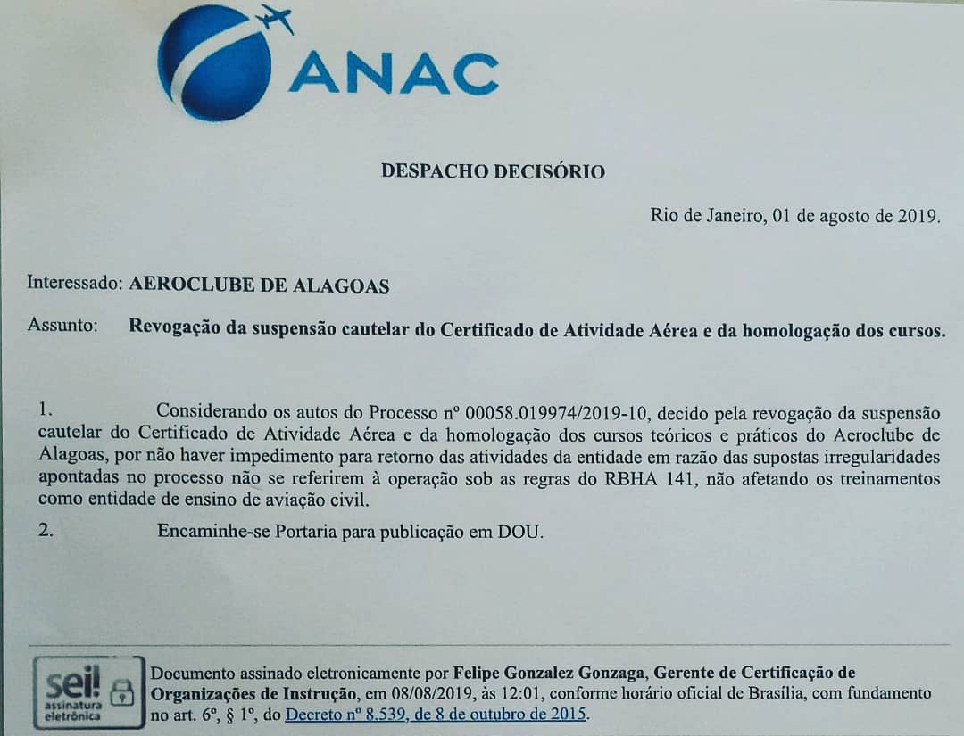 A empresa também divulgou foto de um documento com o timbre da Anac — © Reprodução/Redes Sociais