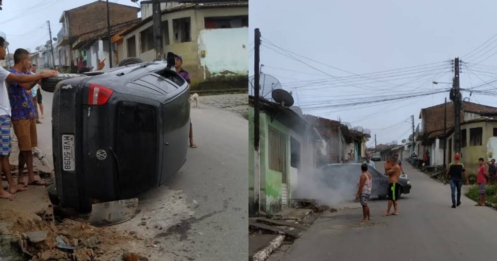 Motorista perde o controle do veículo, sobe em calçada e capota em União