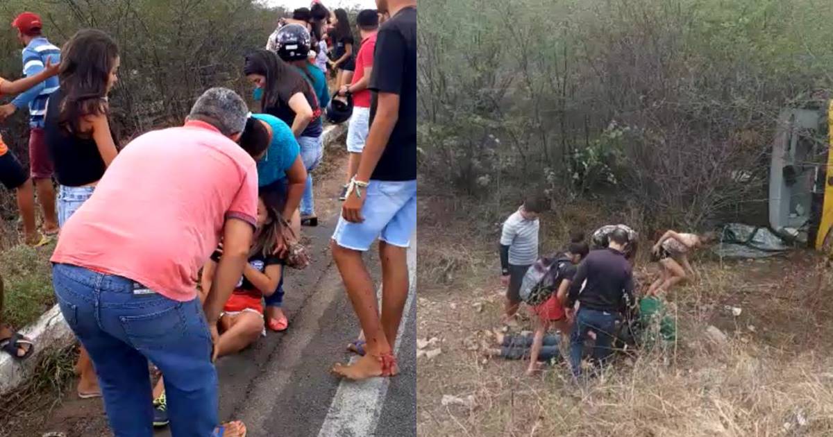 Ônibus capota na BR-405, na Bahia, e deixa estudantes feridos — © Reprodução
