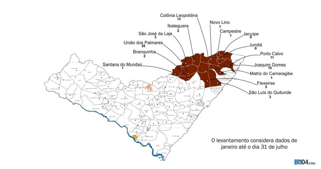 Zona da Mata de Alagoas registrou 74 homicídios entre janeiro e julho de 2019