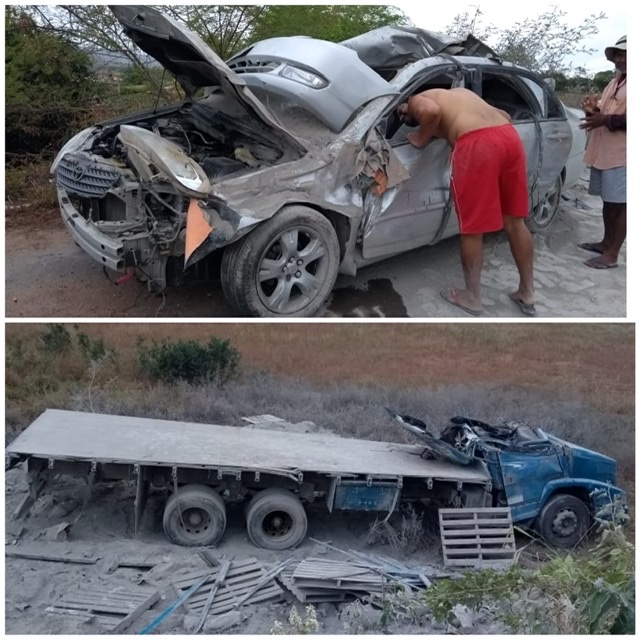 Quatro pessoas ficam feridas após colisão de carro de passeio e caminhão em trecho da AL-115 — © Reprodução 