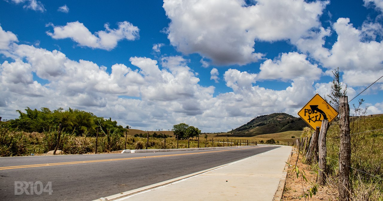 Autores deixaram pichações como forma de protesto espalhadas nas placas de sinalização da rodovia — © Alyson Santos/BR104