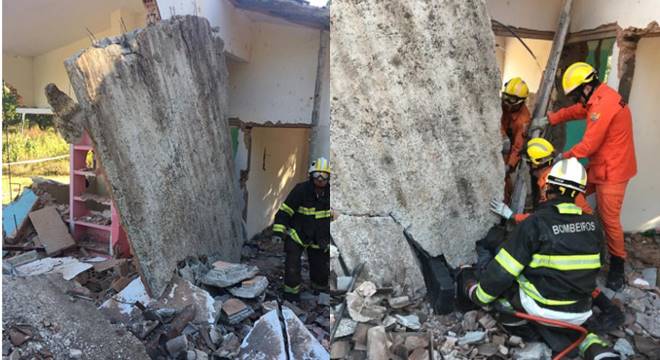 Vítima estava demolindo a casa quando a estrutura acabou caindo sobre ela — © Ascom/CBM