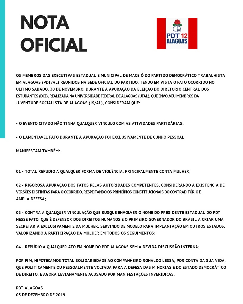 Nota do PDT — © Reprodução 