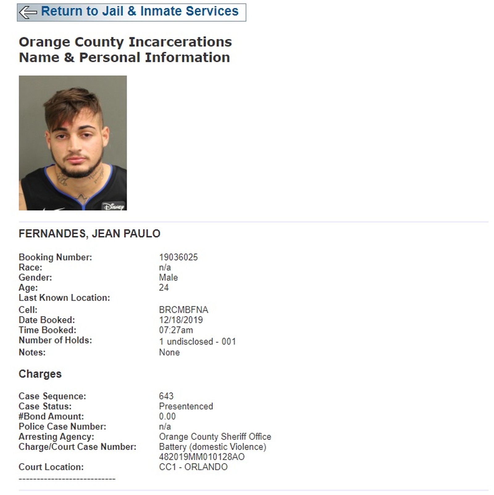 Ficha criminal de Jean nos Estados Unidos — © Reprodução