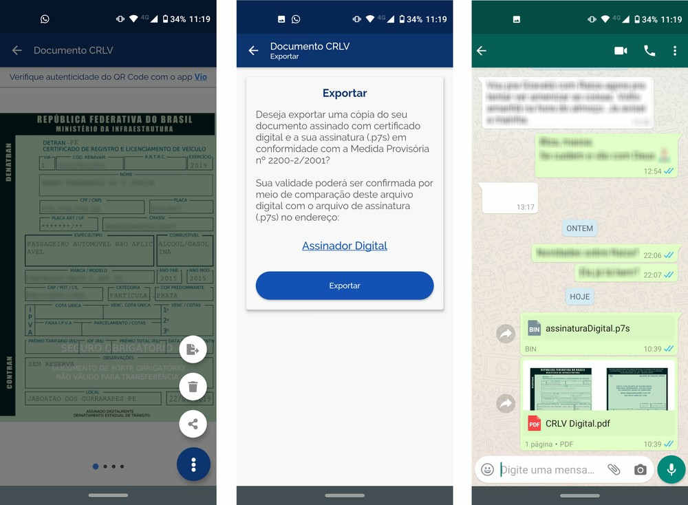 CRLV Digital pode ser exportada — © Reprodução