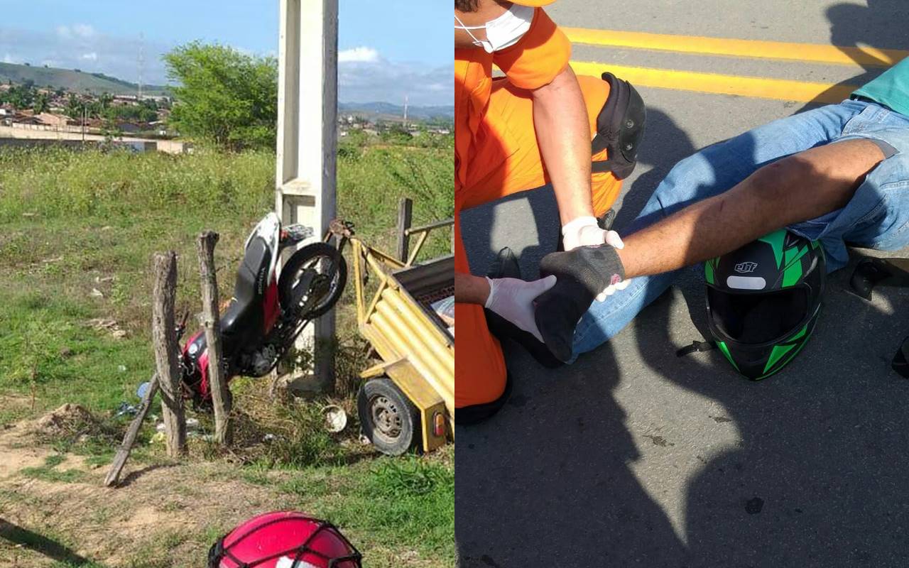 Moto só parou após colidir em poste que fica às margens da pista — © Cortesia ao BR104