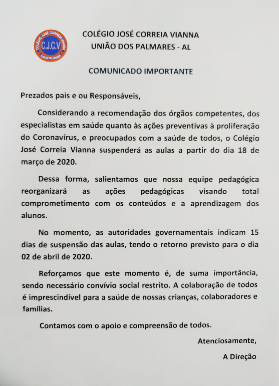Nota oficial do colégio Correia Viana — © Reprodução