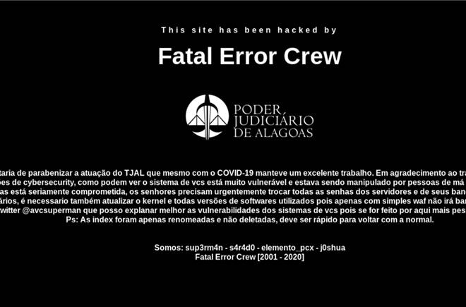 Site do TJ/AL é invadido e hacker deixa recado: “Todo o sistema de vocês está comprometido”