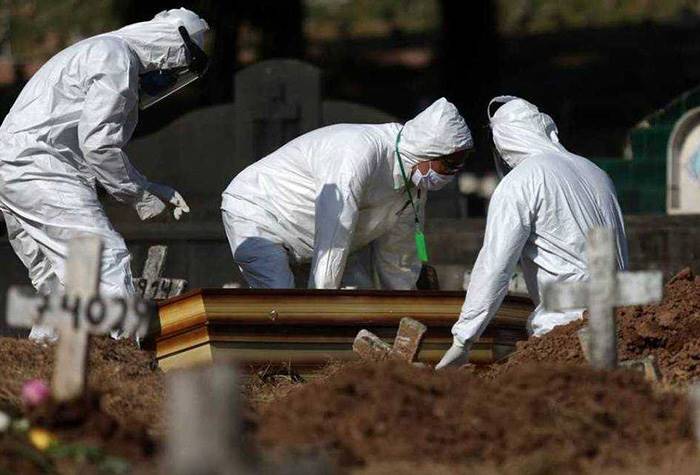 Vítima de Covid-19 sendo sepultada