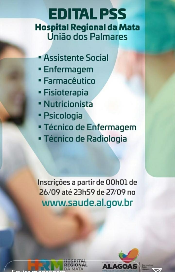 Hospital Regional da Mata contrata profissionais da saúde — © Divulgação