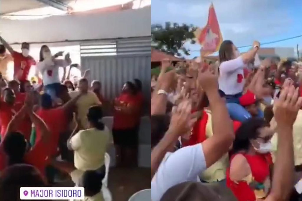 ‘Regada’ de abraços, convenção política promove aglomeração em Major Isidoro; veja vídeo