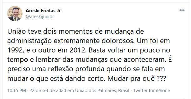 Post de Areski Freitas no Twitter