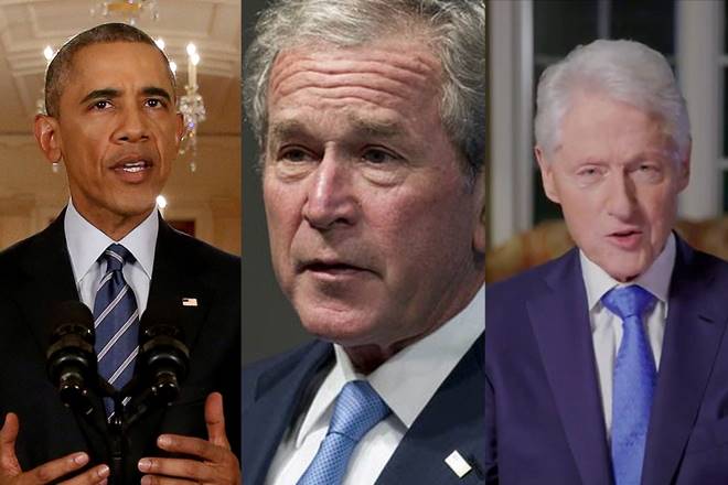 Barack Obama, George W. Bush e Bill Clinton — © Reprodução 