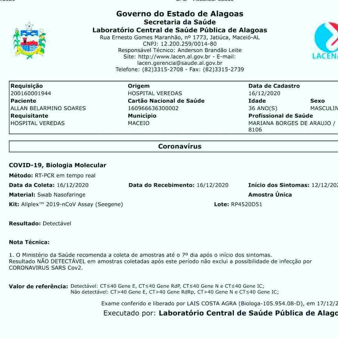 Exame do Dr. Alan Belarmino - @Reprodução / Facebook