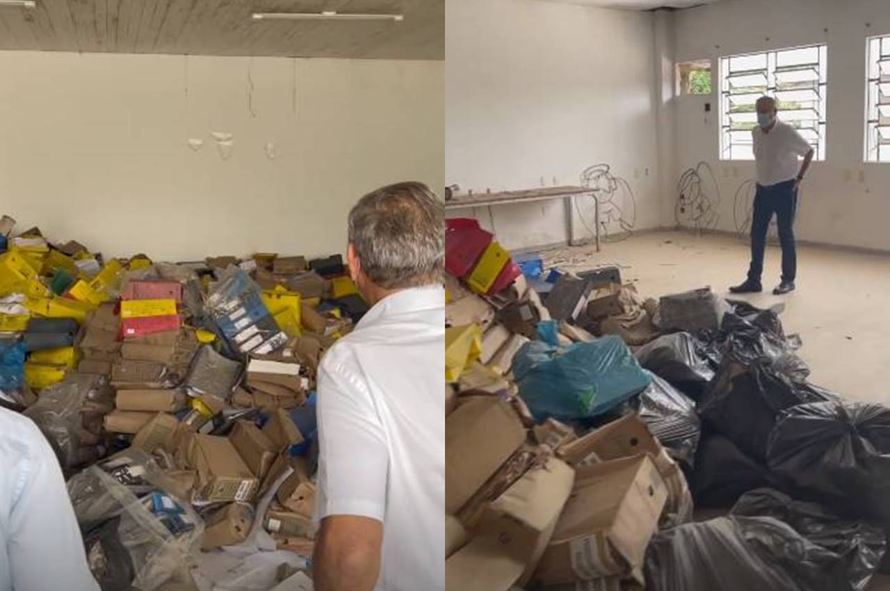 Ronaldo Lessa flagra vários processos jogados ao chão na Sima — © Reprodução