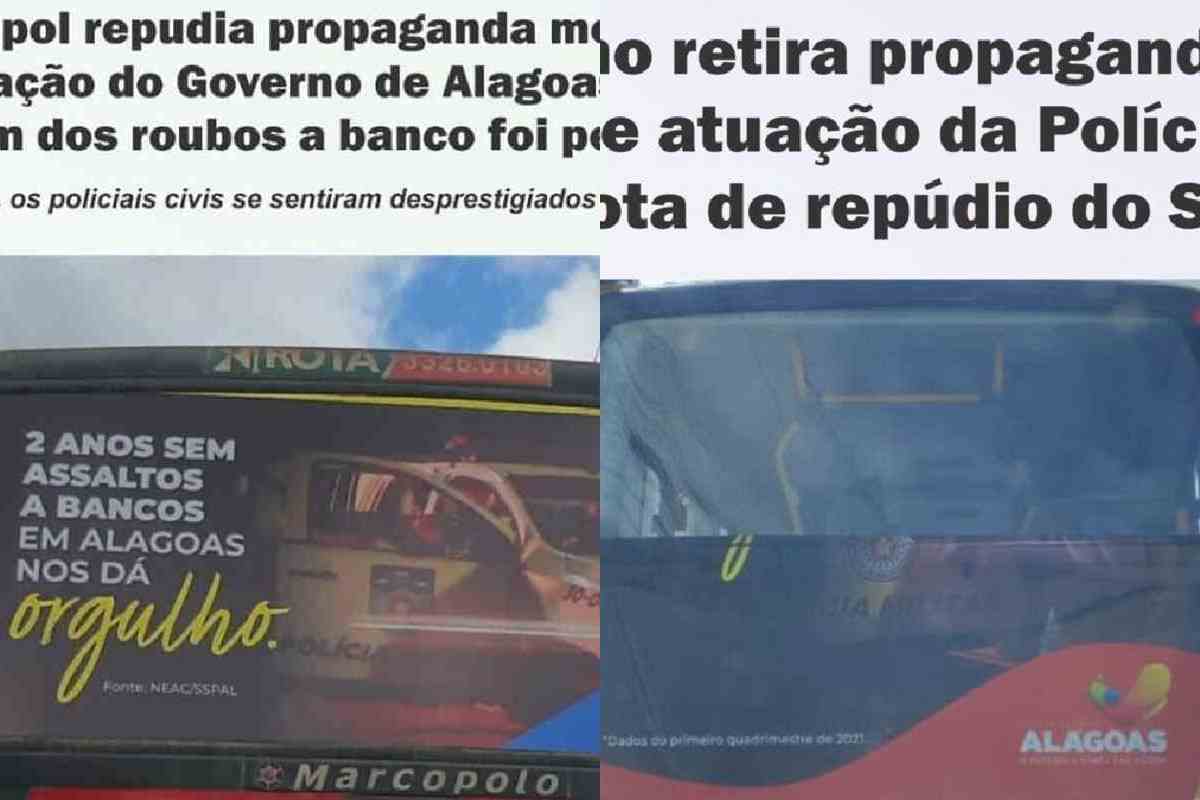Propaganda vinculada em outbus foi retirada pelo governo de Alagoas — © Reprodução