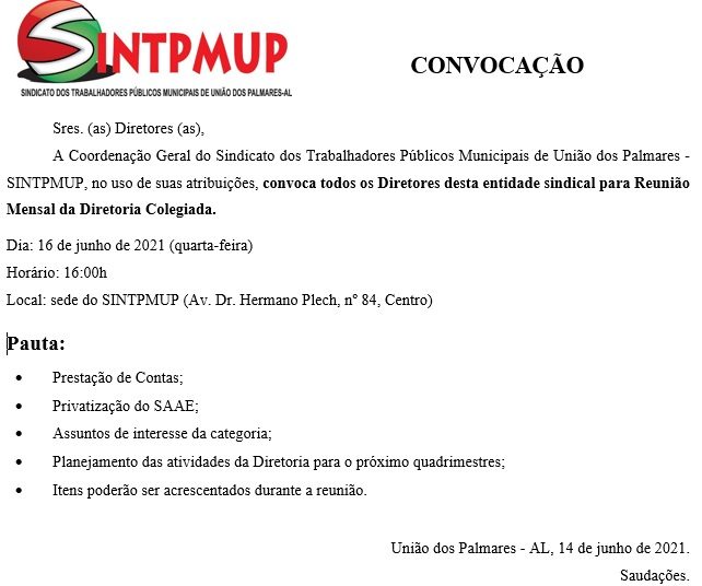 Comunicado do SINTPMUP – © Reprodução