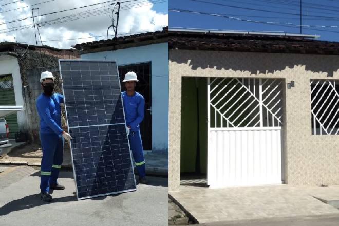 Servidores instalando placas solar em residência no Pilar – © Reprodução/Twitter