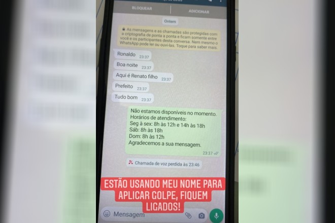 Publicação do prefeito informando sobre a tentativa de golpe – © Reprodução/Instagram