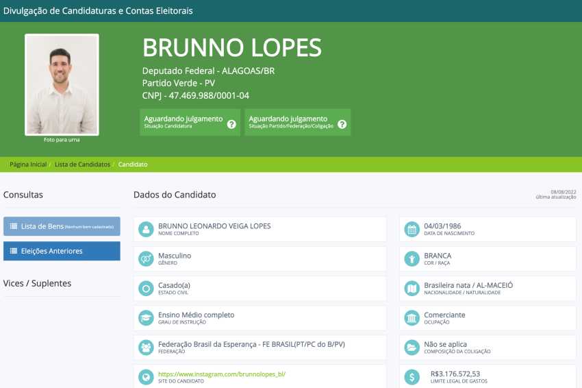 Bruno Lopes no site do TSE