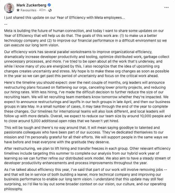 Comunicado feito por Mark Zuckerberg | © Reprodução 