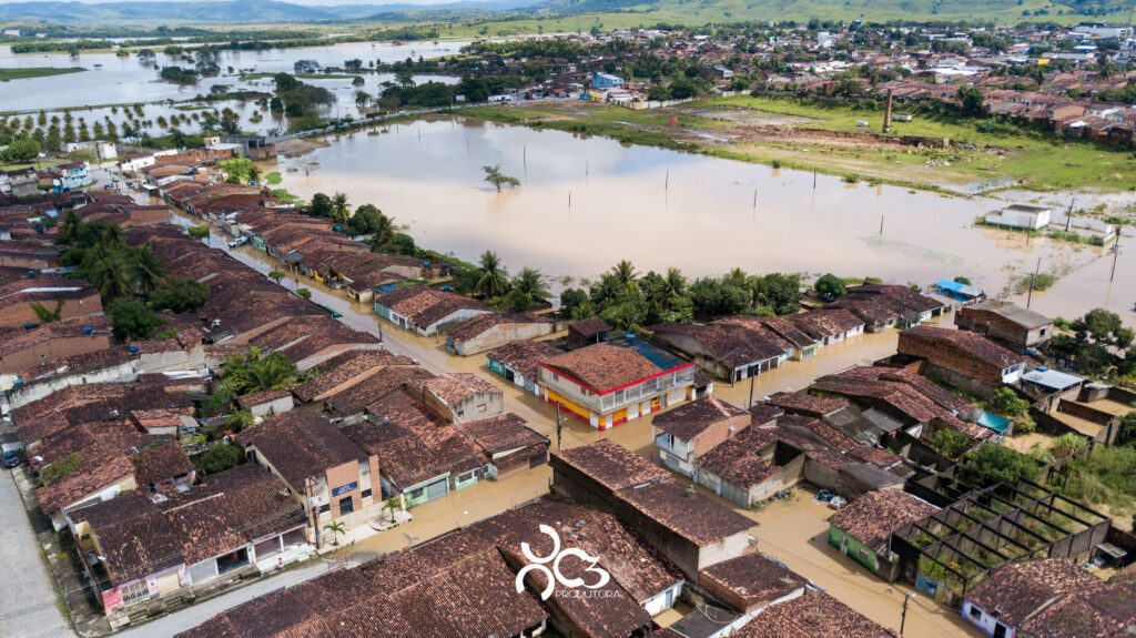 Imagem área de área atingida pelo Rio Mundaú em União dos Palmares | © C3 Produtora