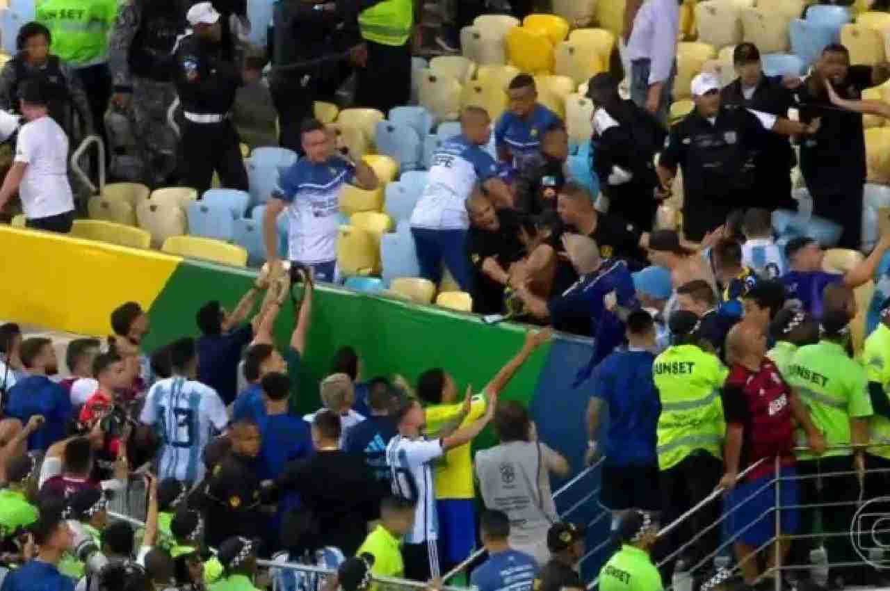 Briga antes do jogo no Maracanã | © Reprodução/TV Globo
