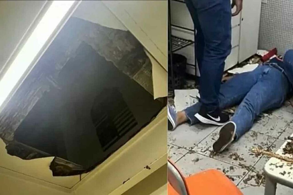 Professora cai para andar inferior após piso de sala de aula ceder
