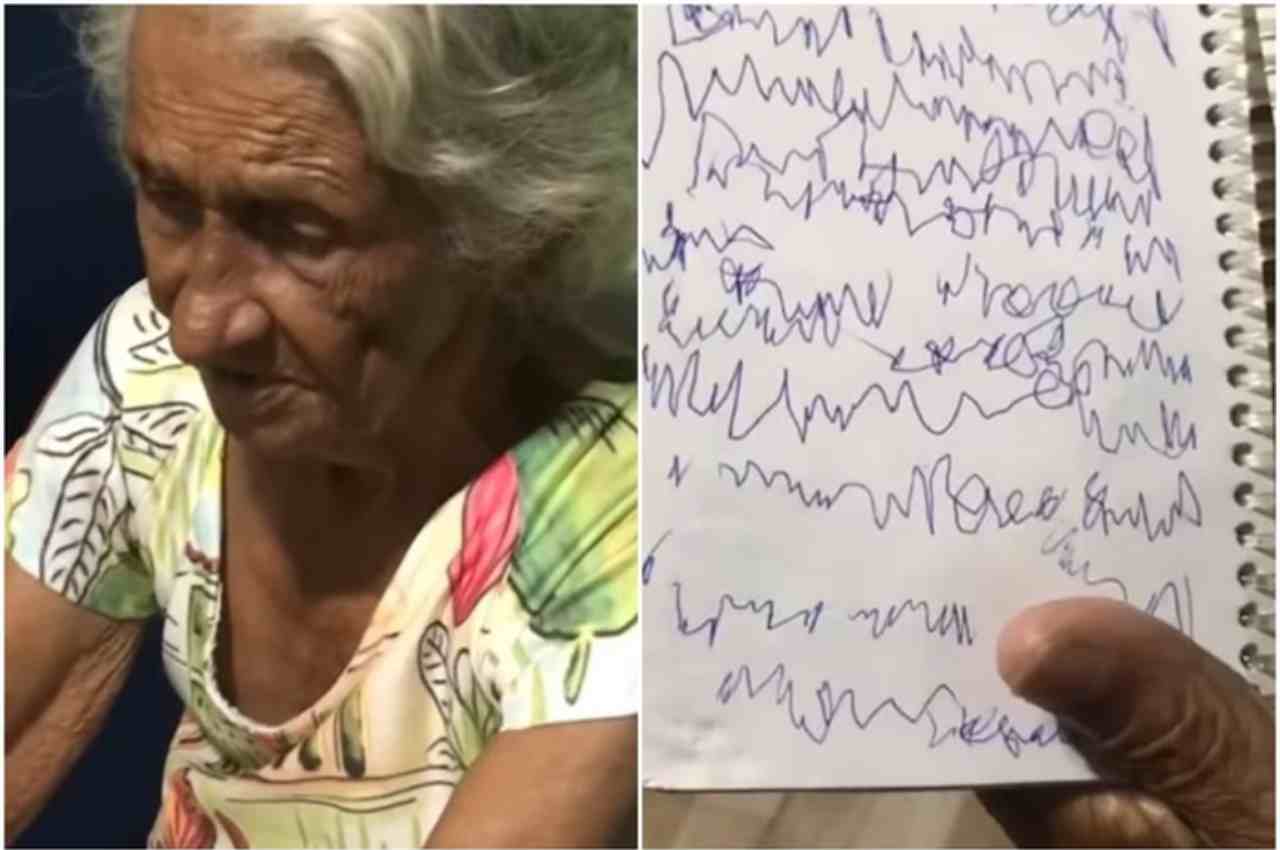 Expedita, de 86 anos, rabisca em seu diário de orações