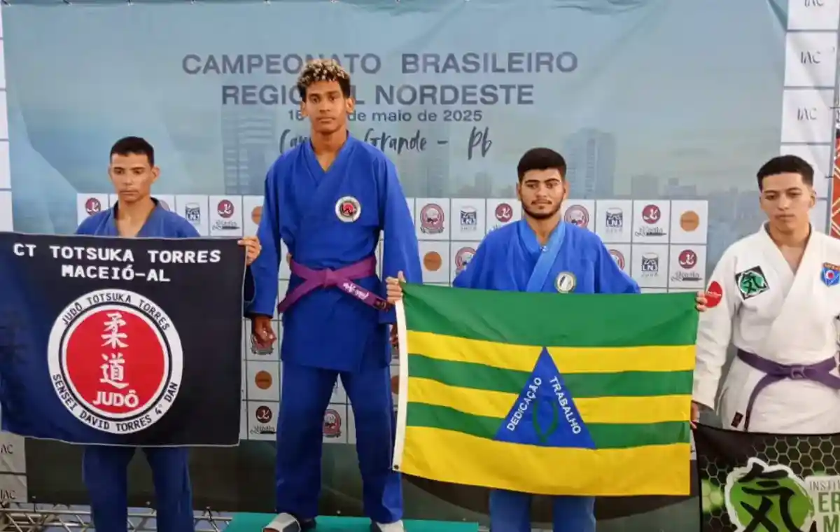 Judoca palmarino em primeiro lugar no podium - @Reprodução