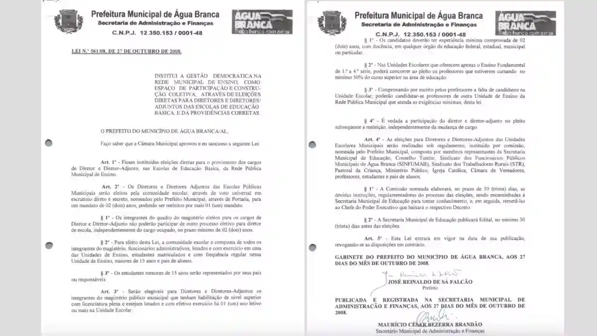 Lei Municipal nº 561_2008 | Água Branca - Alagoas