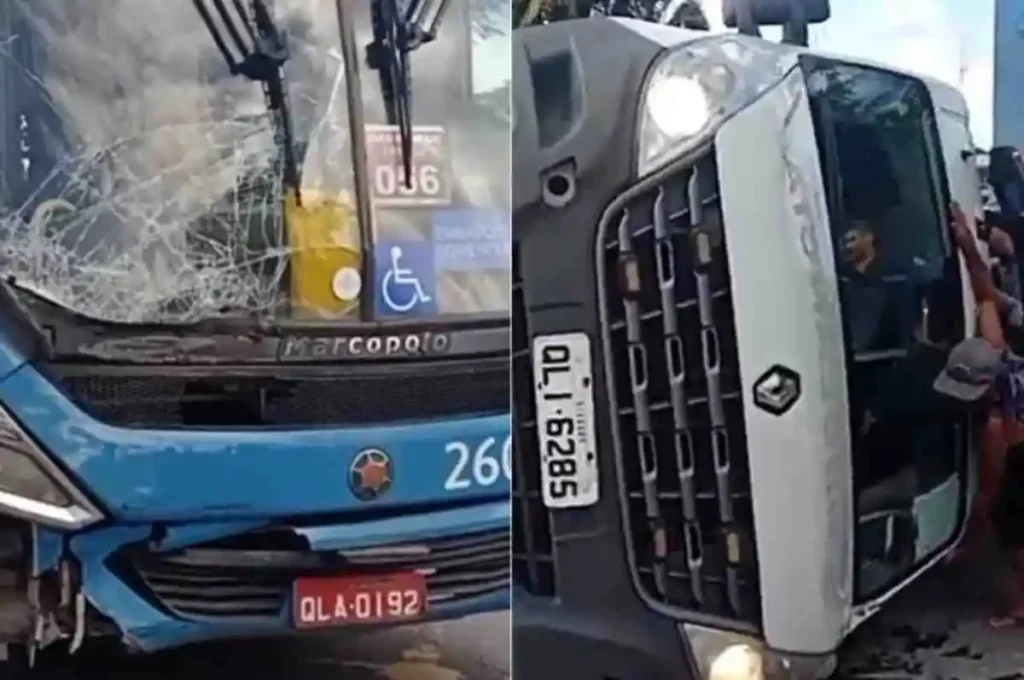 Ambulância com gestante capota após colisão com ônibus em avenida movimentada de Maceió