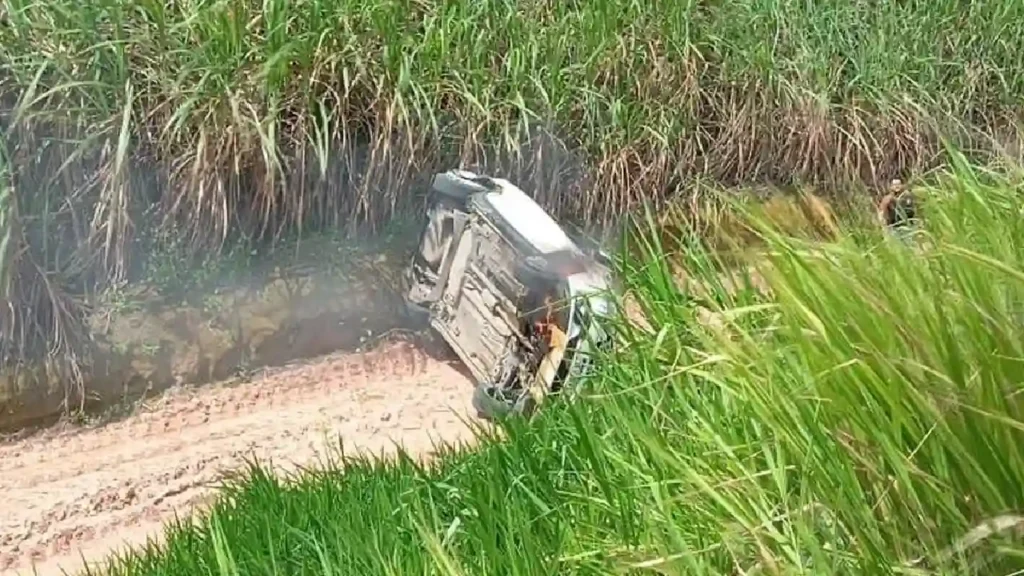 Veículo pega fogo após capotamento na BR-104, em Messias