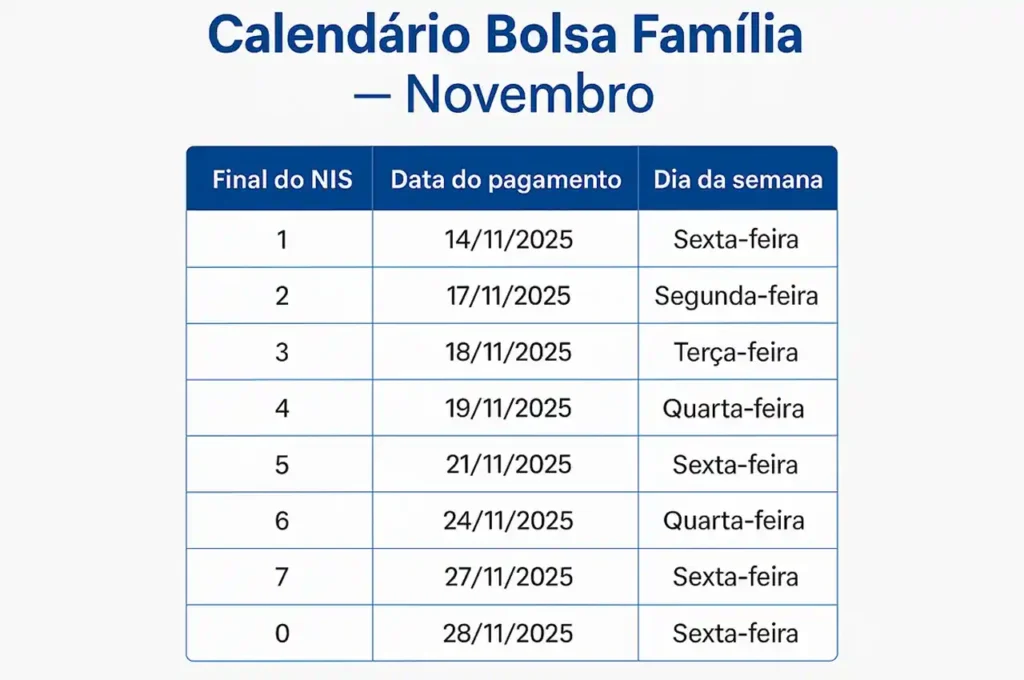 Calendário Bolsa Família de novembro: veja as novas datas de pagamento e quem recebe primeiro