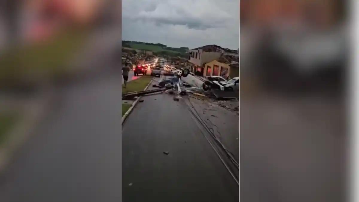 Tornado ocorreu na última sexta-feira (7) • Reprodução/ Portal Sudoeste Online