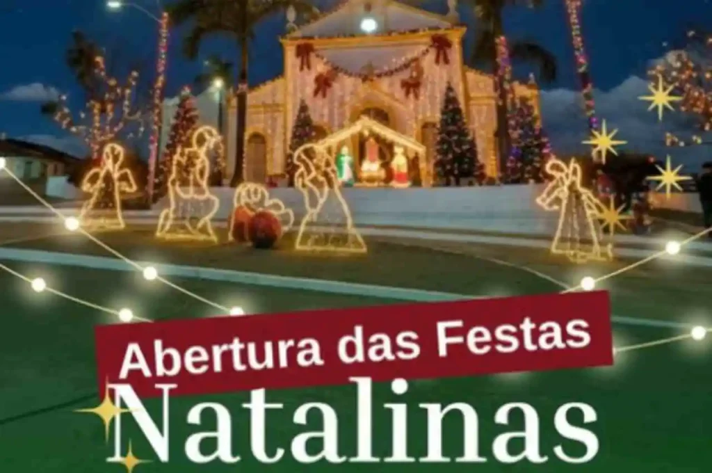 Cartaz oficial da Prefeitura de Ibateguara com a programação de "Abertura das Festas Natalinas" no dia 06 de dezembro, na Praça Padre Francisco.