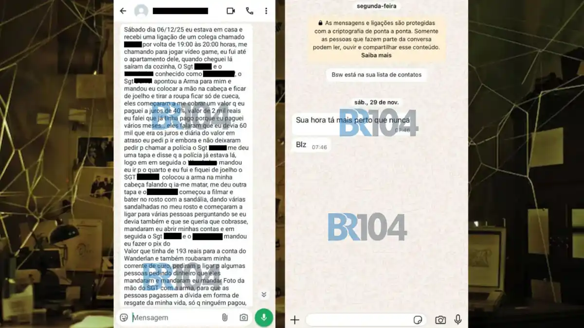 Mensagens citadas em denúncia de extorsão armada em Maceió