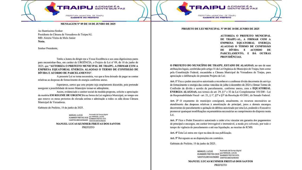 O acordo foi assinado em julho de 2025 e autorizado por lei municipal aprovada pela Câmara.