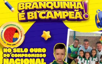 Pelo segundo ano, Branquinha é certificada com Selo Ouro do MEC em alfabetização