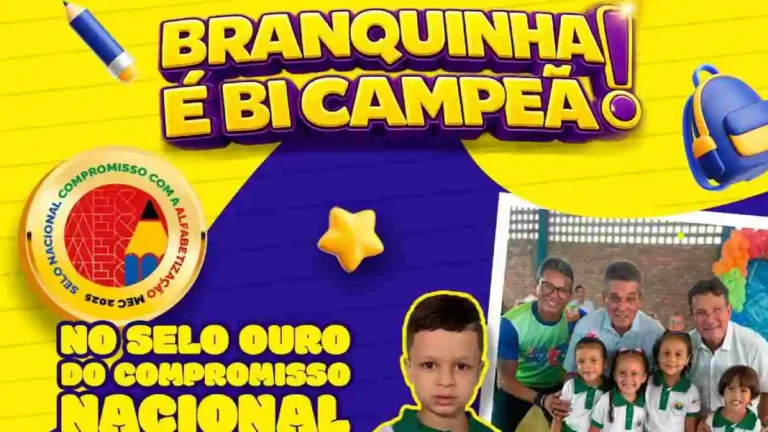 Pelo segundo ano, Branquinha é certificada com Selo Ouro do MEC em alfabetização